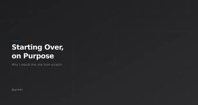 Starting Over, on Purpose — a dark gradient with the essay title