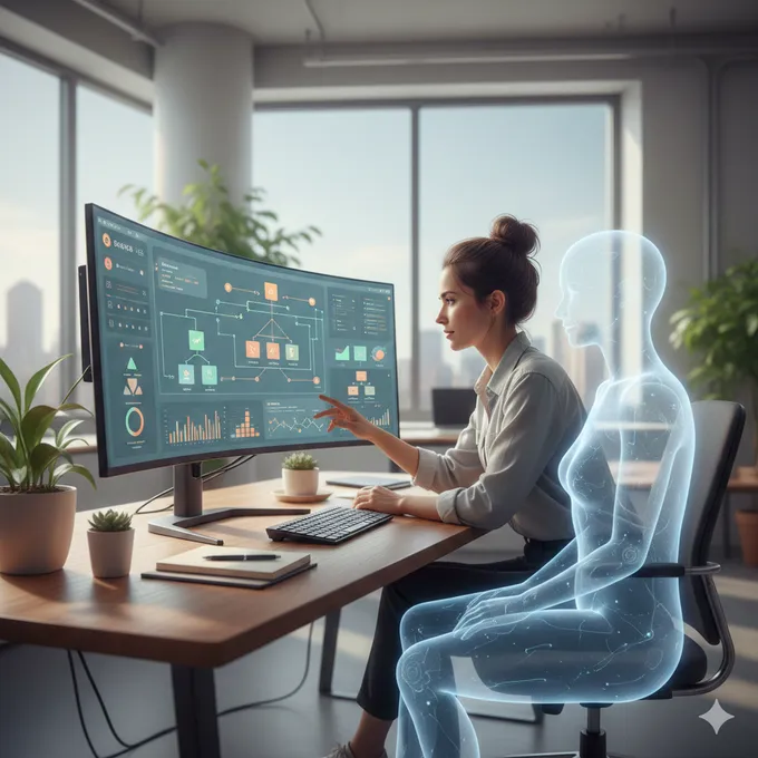 Abstract illustration of a human and an AI agent connected through a shared data layer